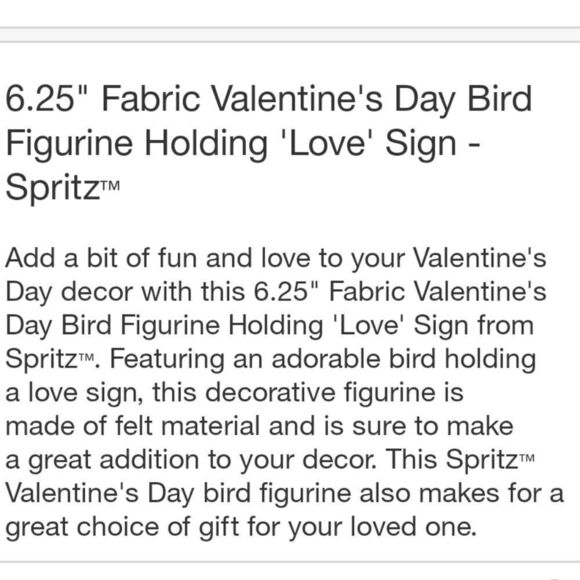 NEW 6.25" Fabric Valentine's Day Bird Figurine Holding 'Love' Sign - Picture 8 of 8